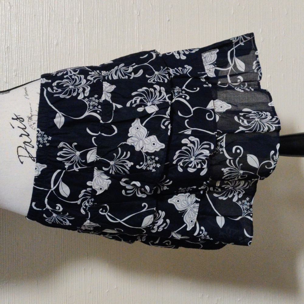 Old Navy 100% Cotton Black & White Boho Butterfly & floral Midi Tiered Skirt_Sm